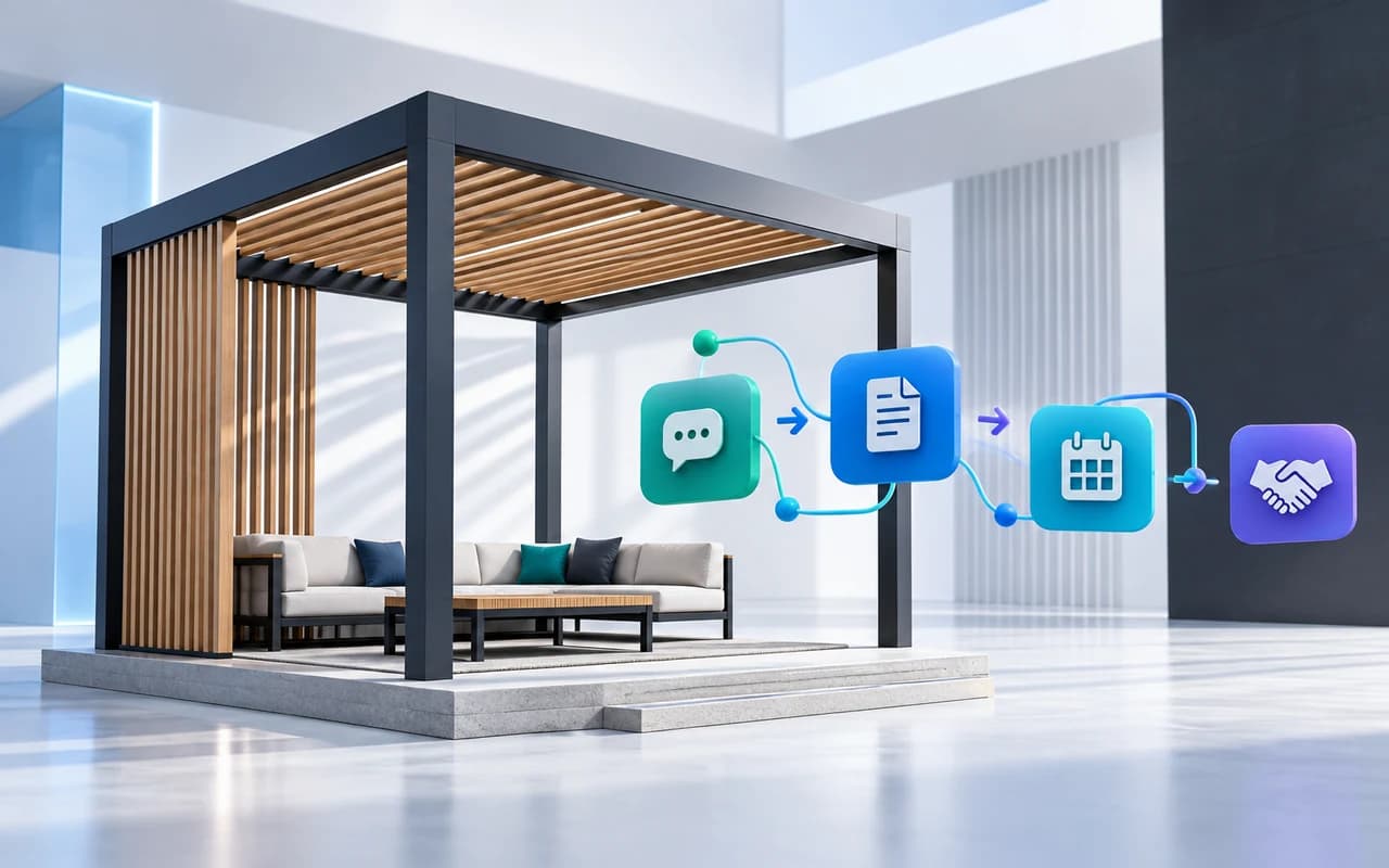 A contemporary pergola model connected to a clean digital workflow