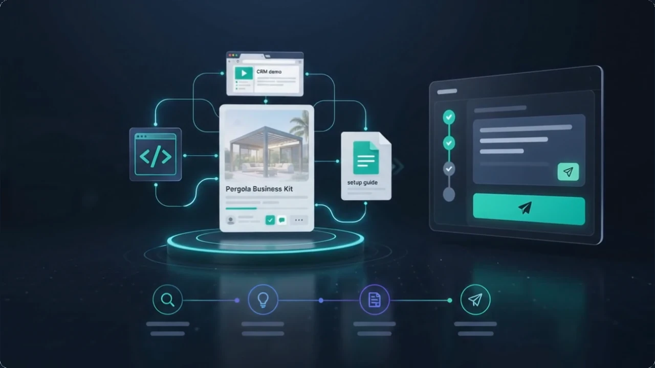 Pergola Business Kit connected to a CRM demo, source code, setup guide, and offer preparation panel